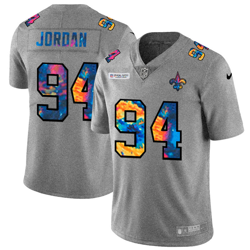 NFL New Orleans Saints 94 Cameron Jordan Men Nike MultiColor 2020  Crucial Catch  Jersey Grey